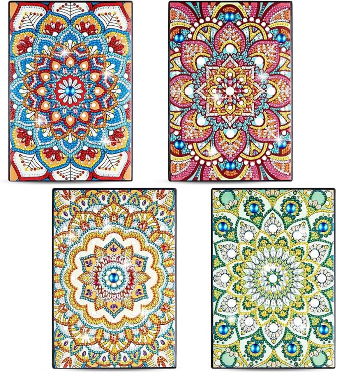 4 Pcs A5 Diamond Painting Notebook Kits with Tools 5.8 x 8.3 Inch DIY 5d Art Cover Crystal Sketchbook Notepad for Teenagers' Birthdays, Graduation Crafts Gift Drawing Painting(Mandala Style)